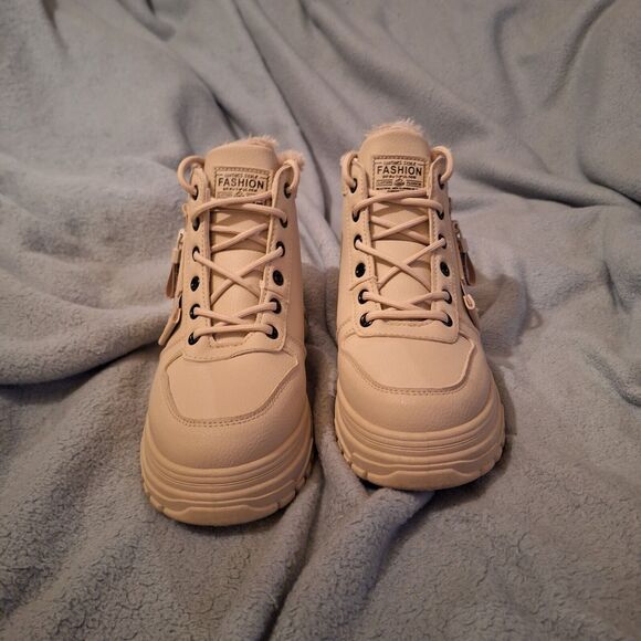 Winter Boots Casual Warm Womens Ankle Snow Sz 8 Furry Waterproof - Picture 2 of 12